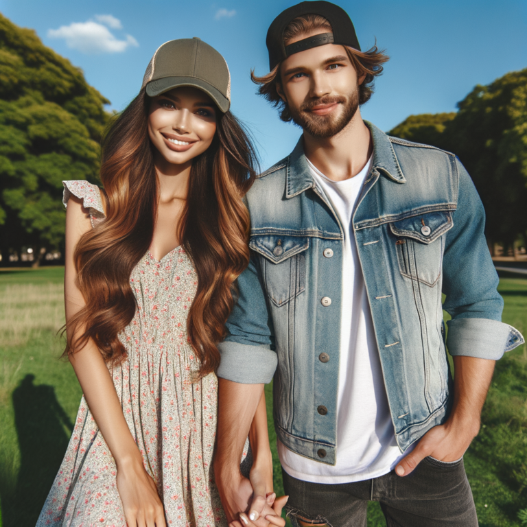 Casal usando boné