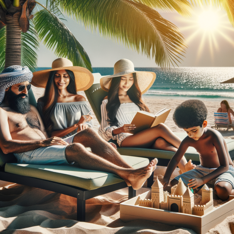 Familia tomando sol