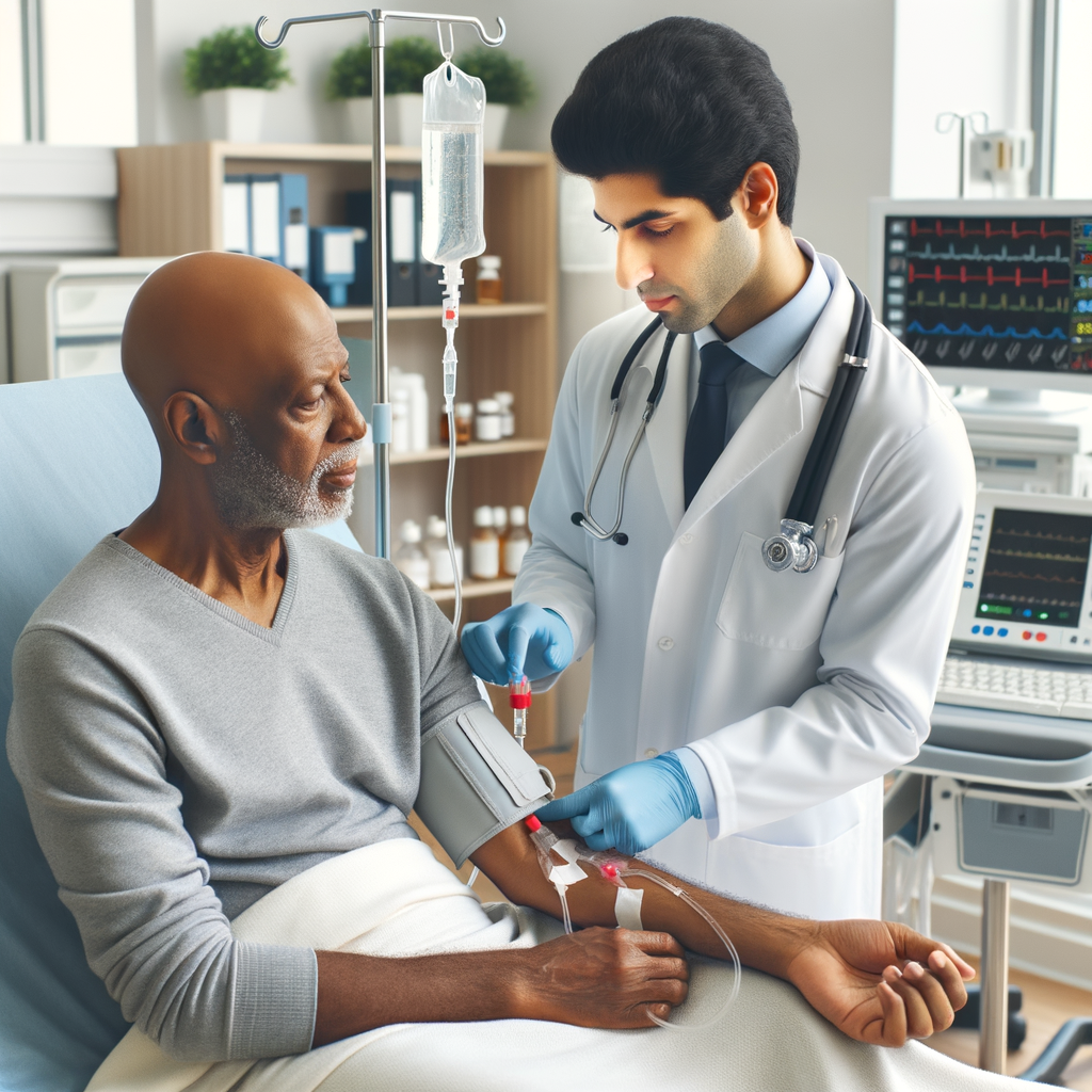 Médico cuidando de um paciente com cancer