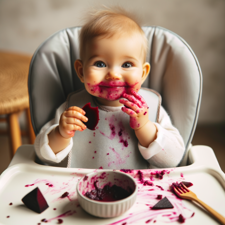 bebê comendo beterraba