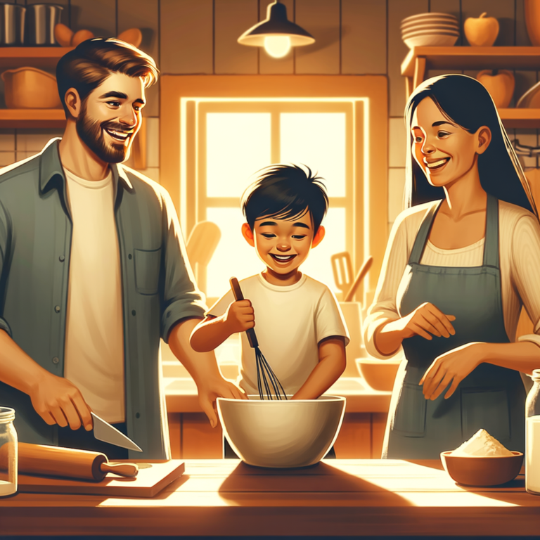 Criança ajudando os pais a cozinhar