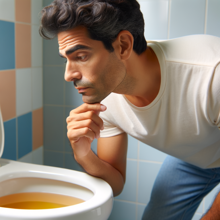Uma pessoa observando a cor de sua urina no vaso sanitario