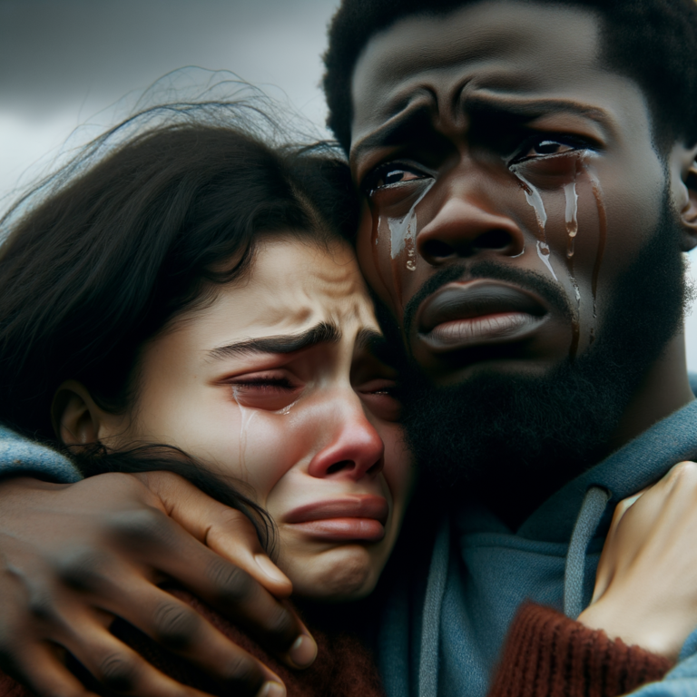 duas pessoas chorando se abraçando
