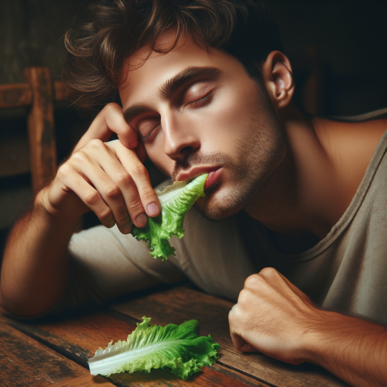 pessoa com sono comendo alface
