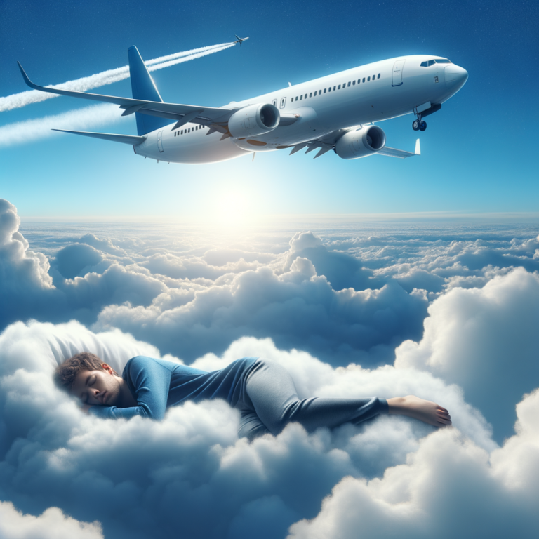 pessoa dormindo em cima das nuvens e um avião passando