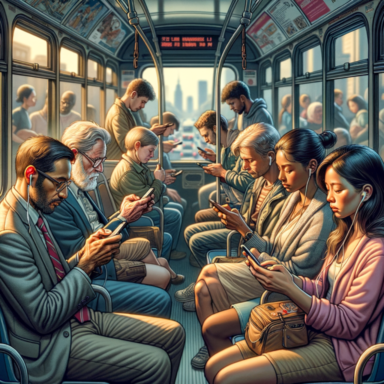 pessoas em um onibus usando um celular na mão